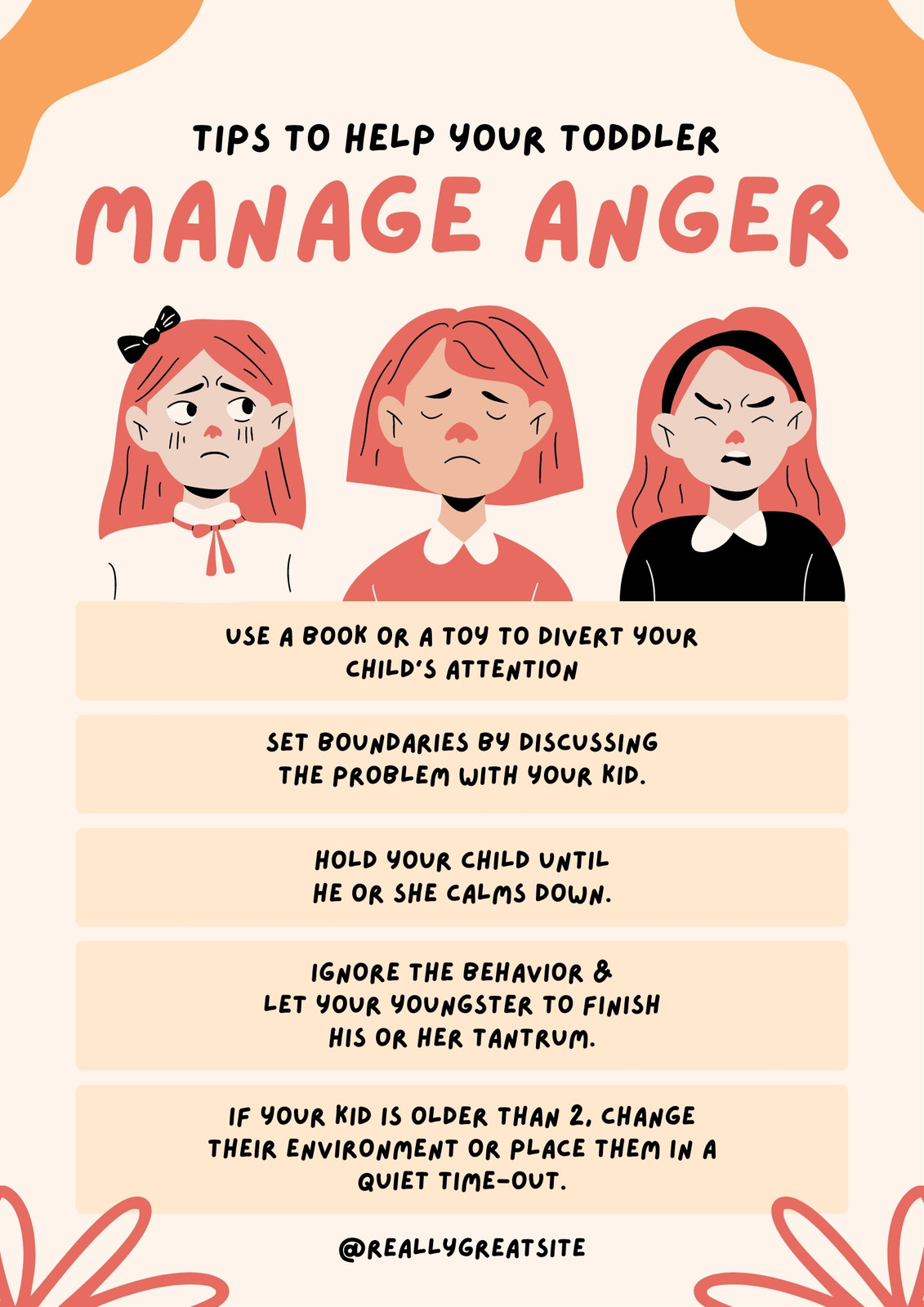 Colorful Tips To Help Your Toddler Manage Anger List - Poster