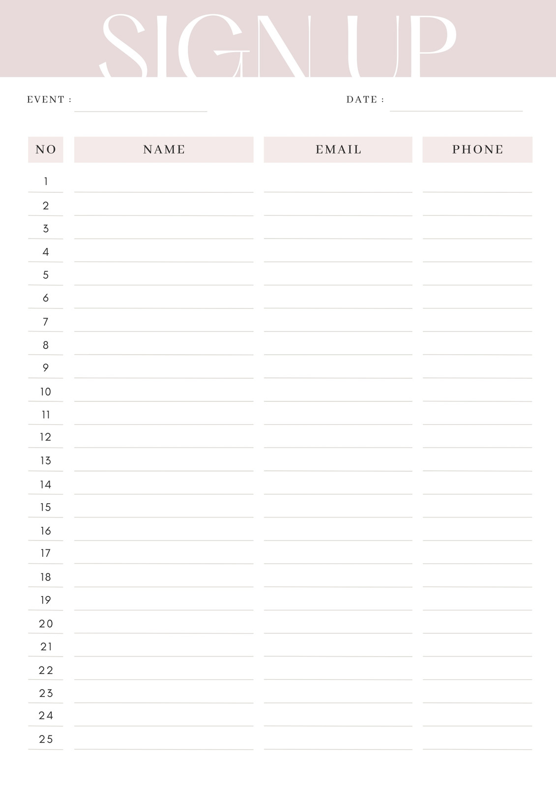Peach Simple Sign Up Sheet Planner Peach Simple Sign Up Sheet Planner