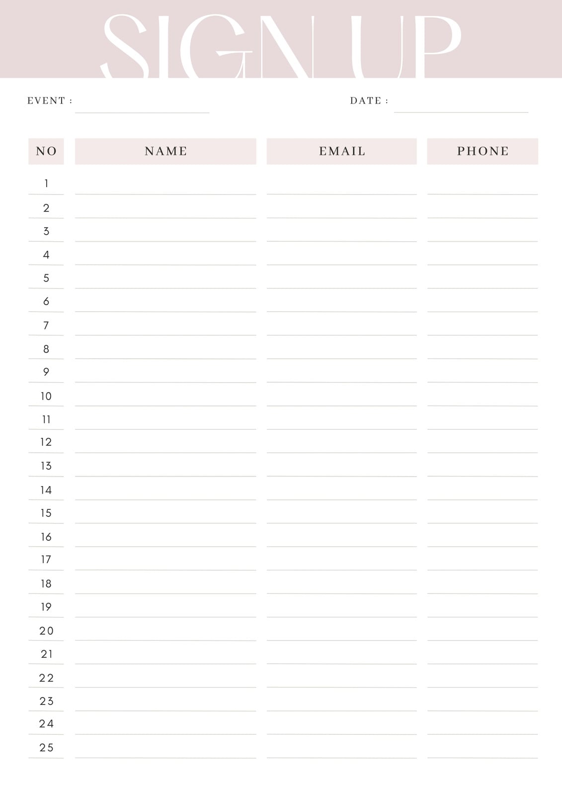 Peach Simple Sign Up Sheet Planner Peach Simple Sign Up Sheet Planner