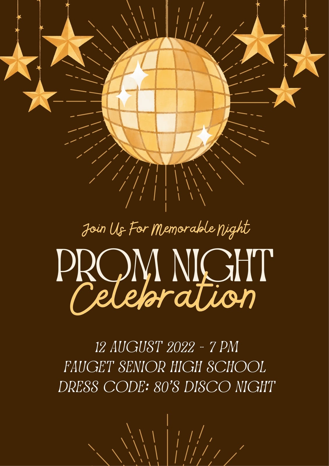 Brown & Gold Illustration Prom Night Celebration Poster