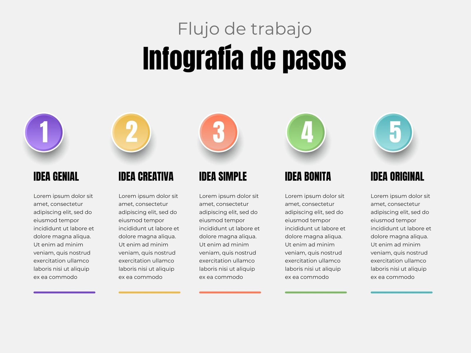 Gráfico con Cinco Pasos Proceso Tabla Infográfico Multicolor