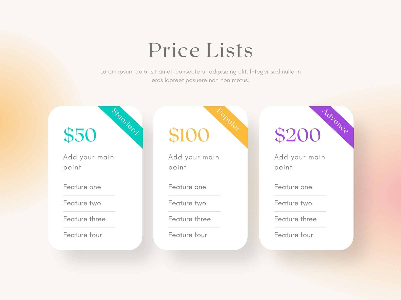 Modern Product Feature Price List Graph