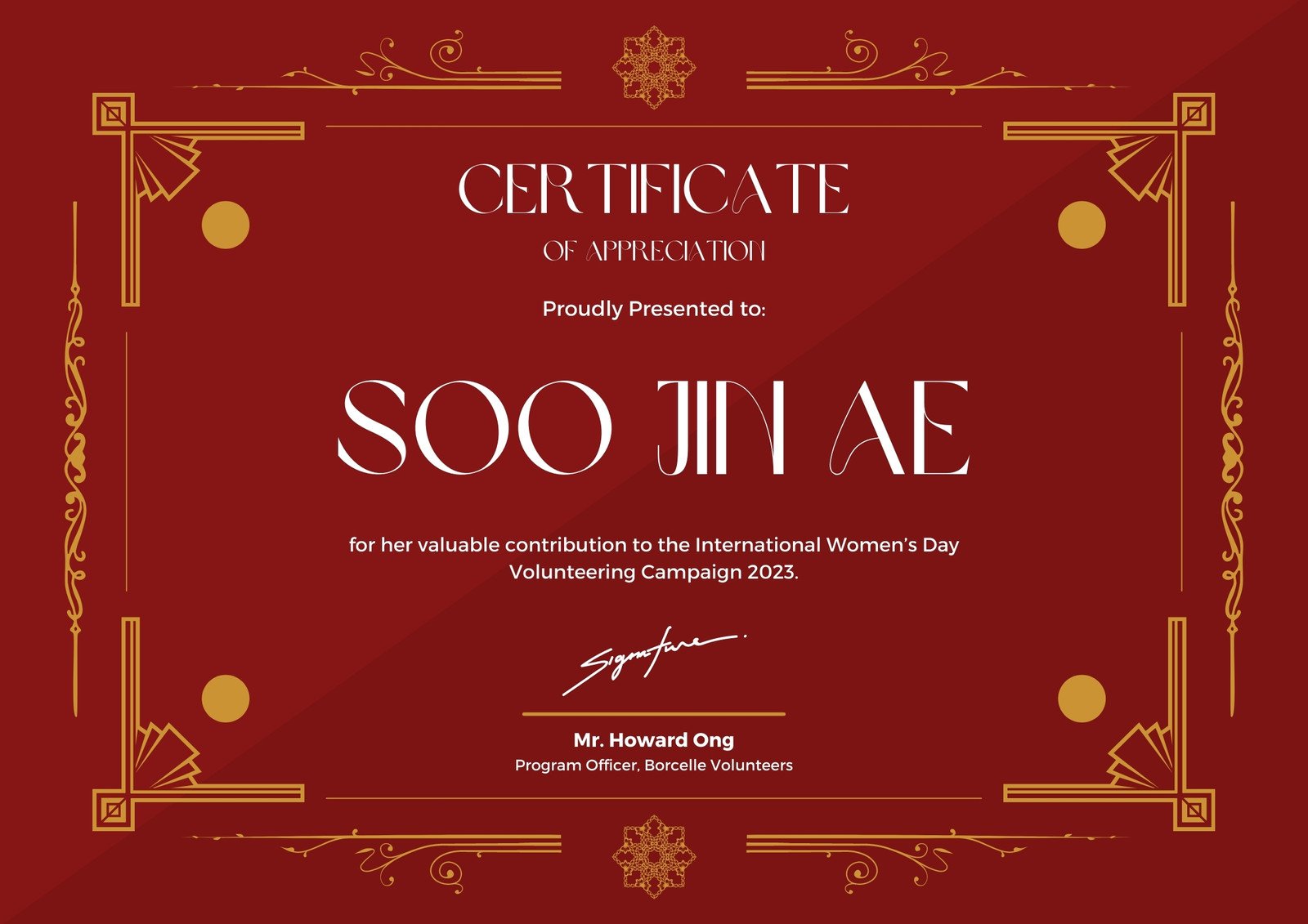 Red Yellow Classic Volunteer Appreciation Certificate