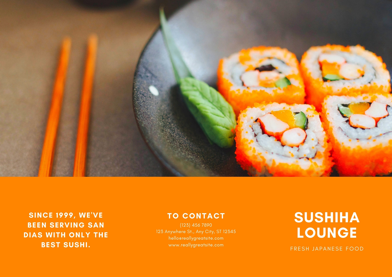 Orange and White Sushi Pamphlet Tri-fold Brochure Orange and White Sushi Pamphlet Tri-fold Brochure