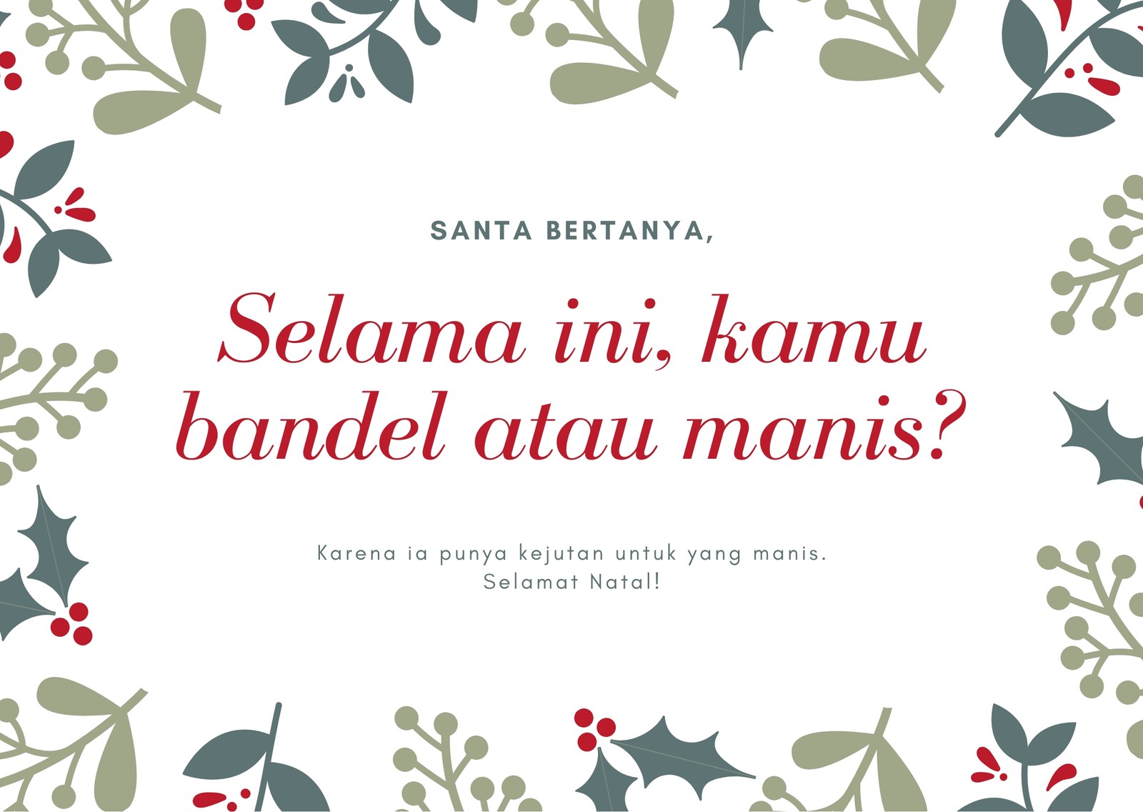 Kartu Natal Nakal atau Baik Dedaunan Merah Hijau Kartu Natal Nakal atau Baik Dedaunan Merah Hijau