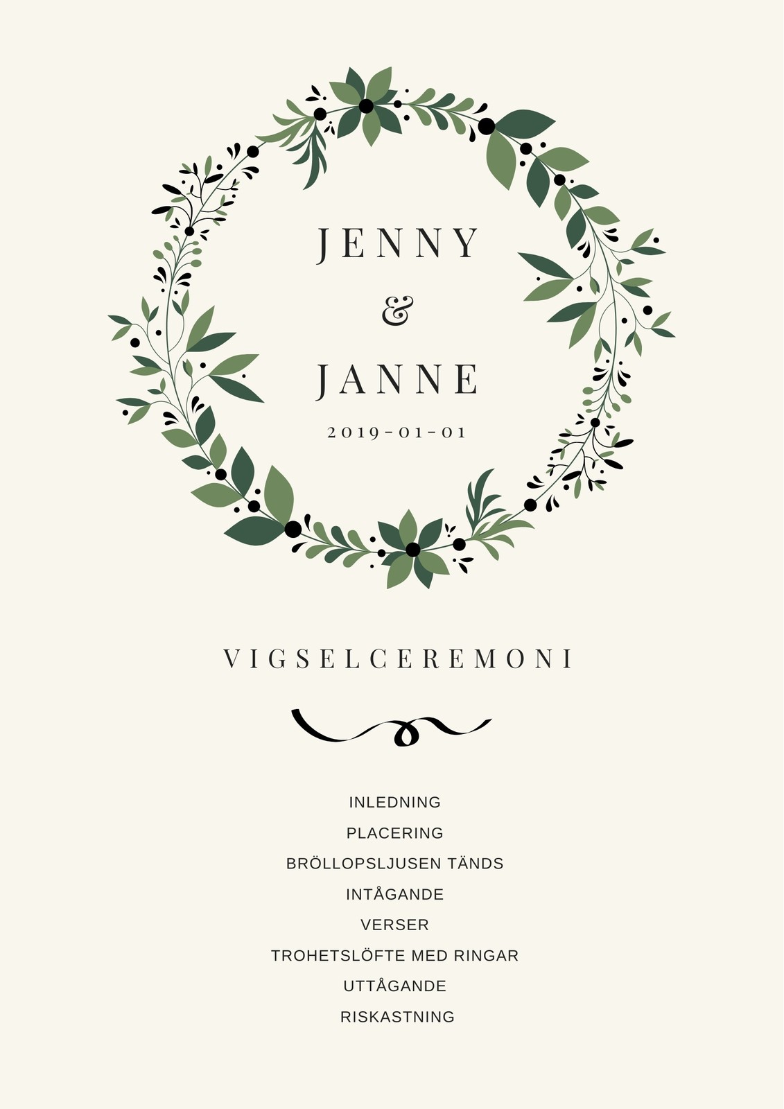 Enkel Svart Bröllopsprogram Enkel Svart Bröllopsprogram