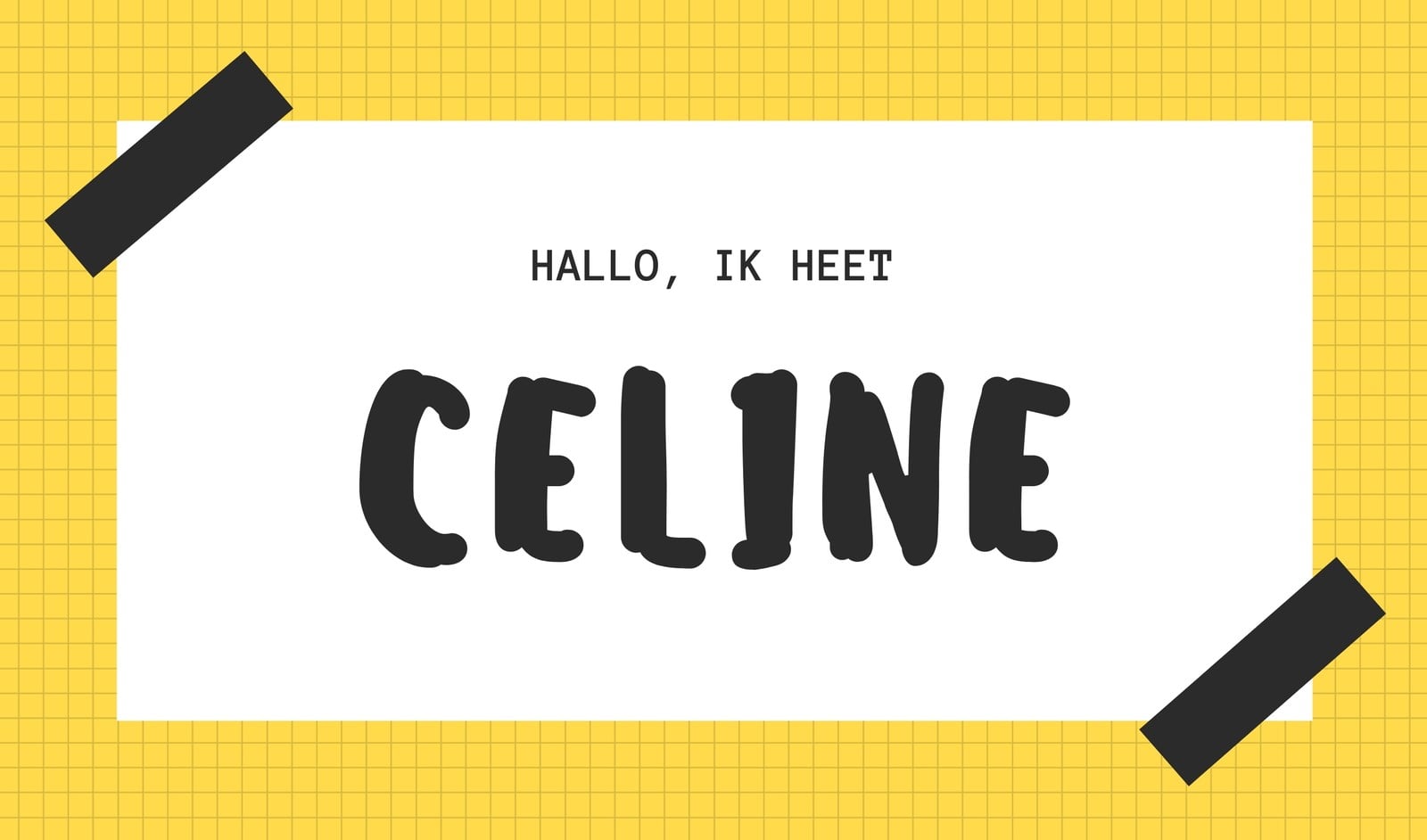 Geel Zwart en Wit Raster Naam Label Geel Zwart en Wit Raster Naam Label