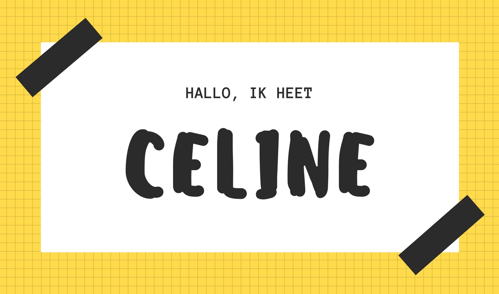 Geel Zwart en Wit Raster Naam Label Geel Zwart en Wit Raster Naam Label