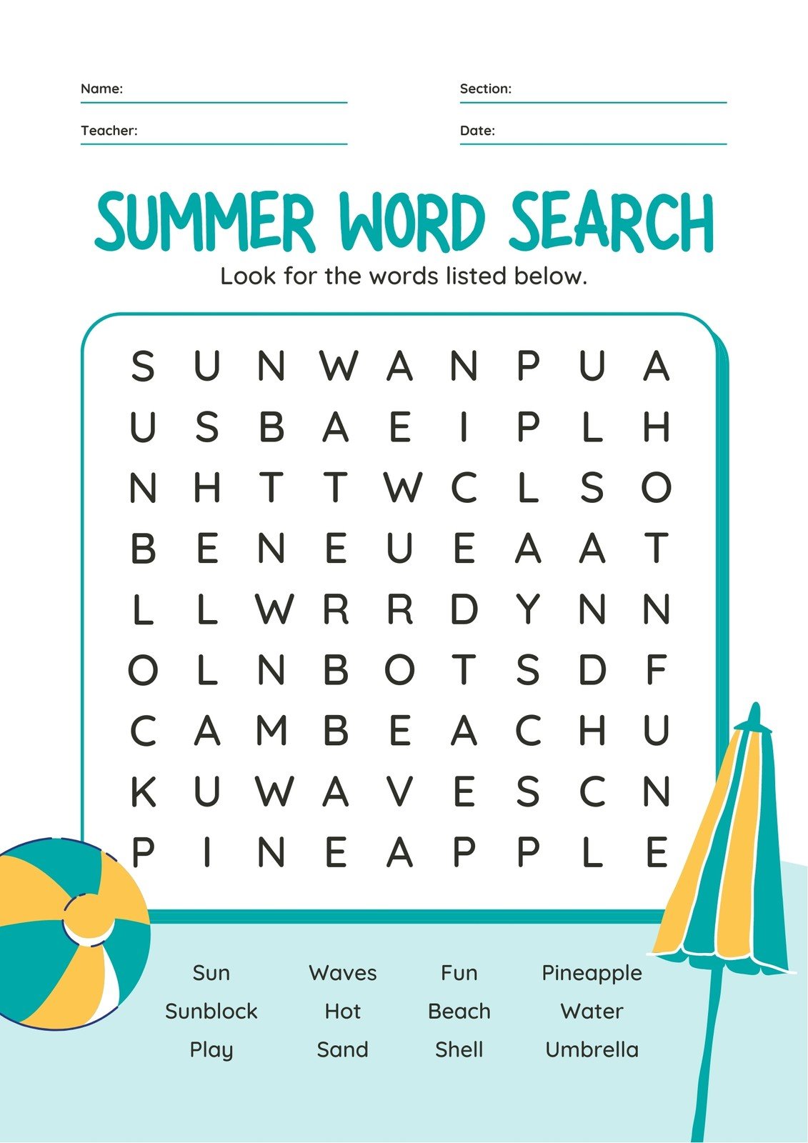 Word Search Writing/Words Worksheet