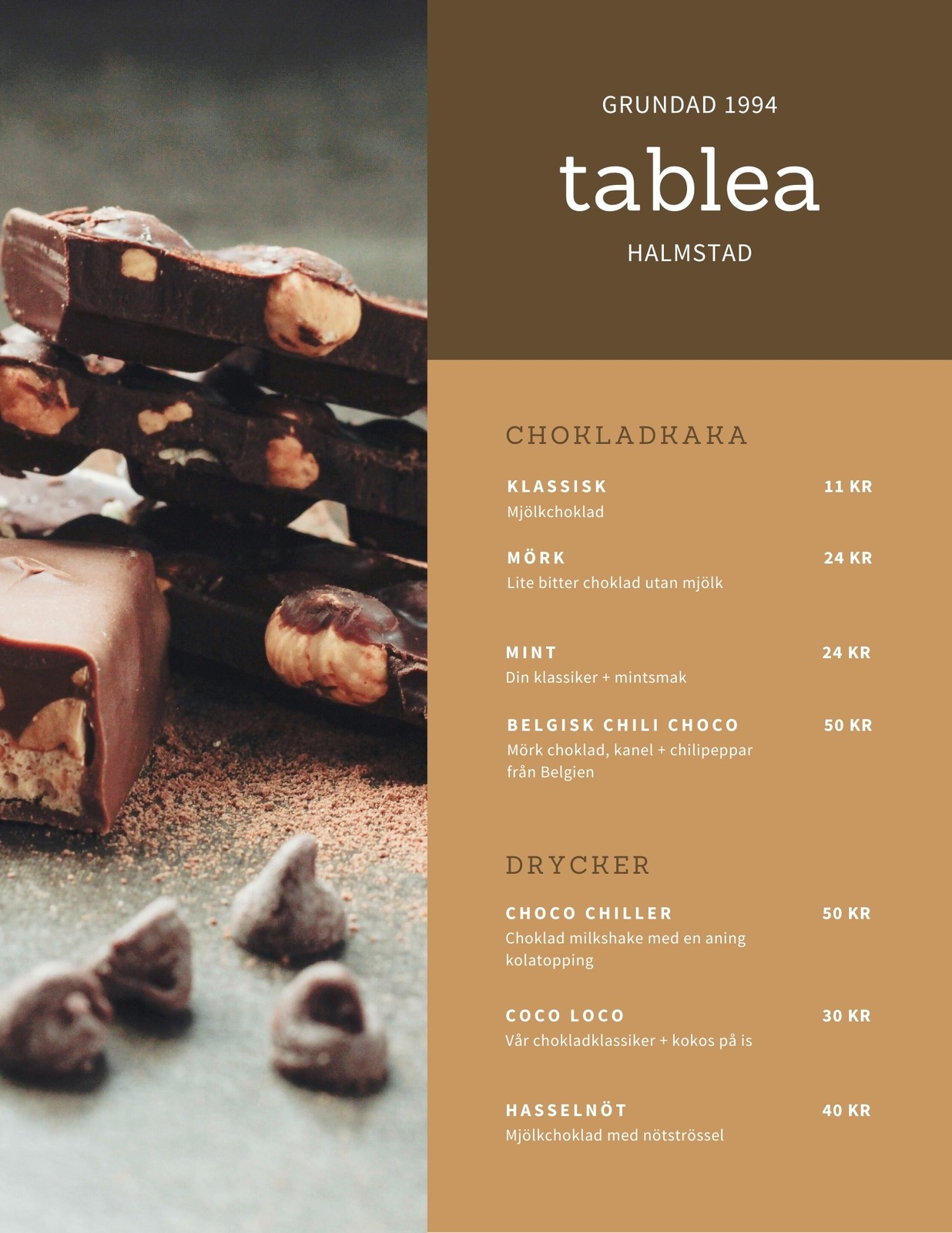 Brun med Foto Choklad Dessertmeny Brun med Foto Choklad Dessertmeny
