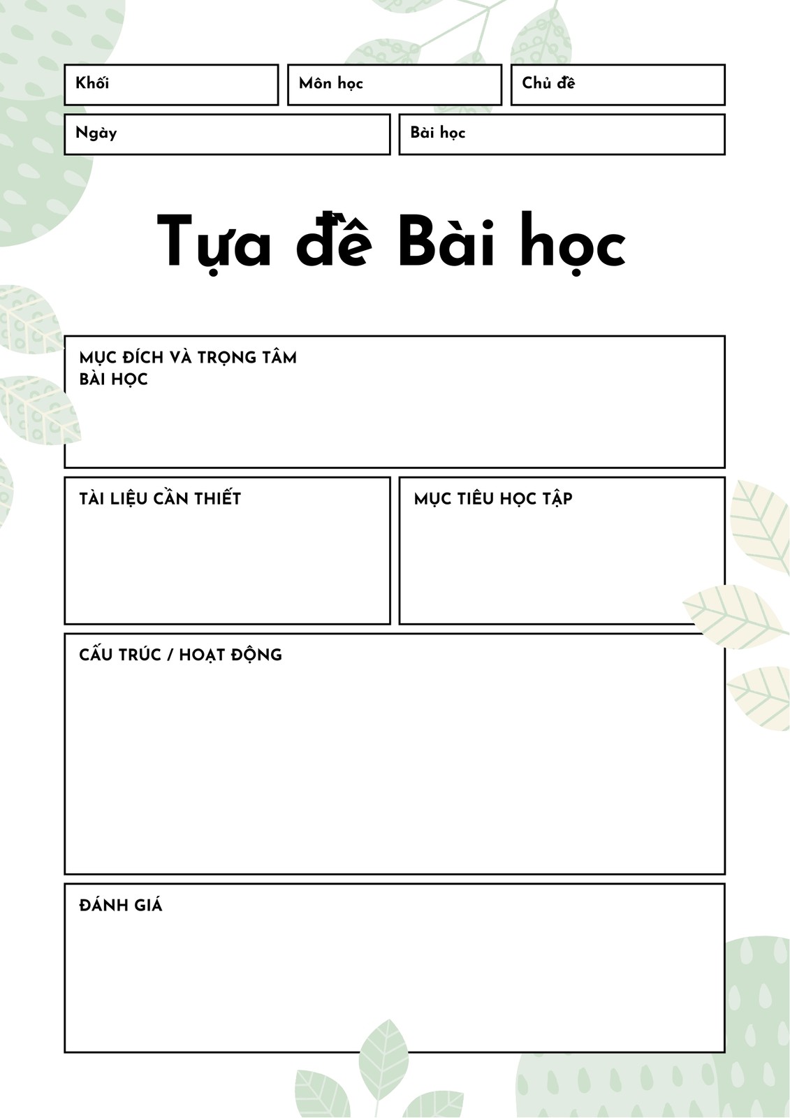 Mẫu giáo án khu rừng để trống Mẫu giáo án khu rừng để trống