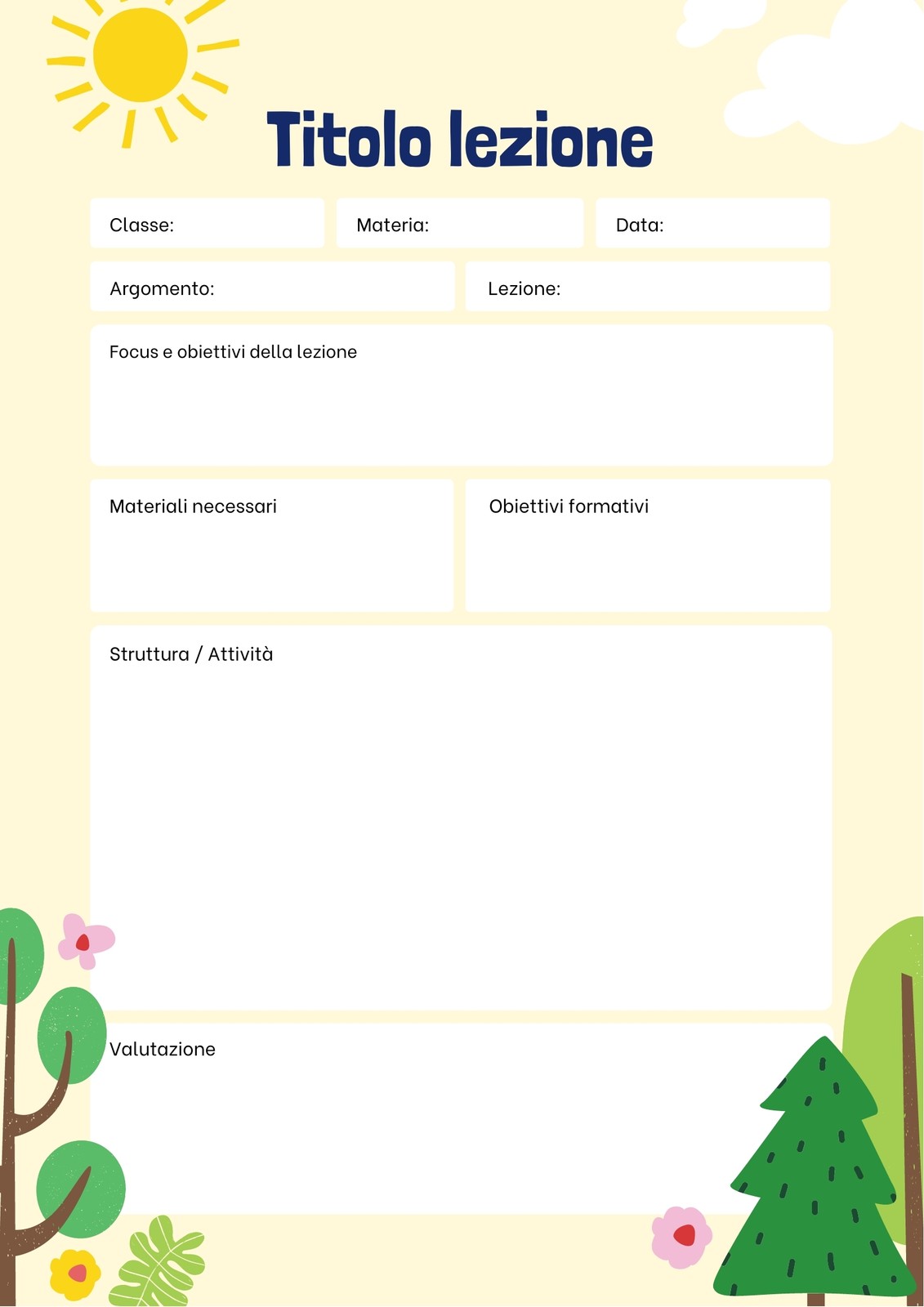 Giorno Brillante e Soleggiato Vuoto Programma Lezione