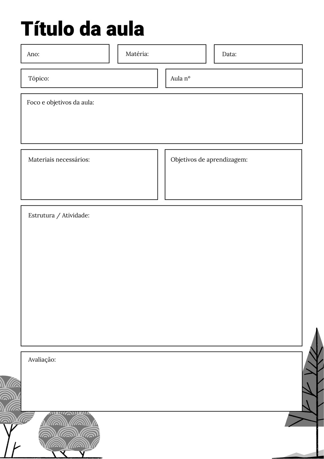 Em Branco Natureza Para Imprimir Plano de Aula
