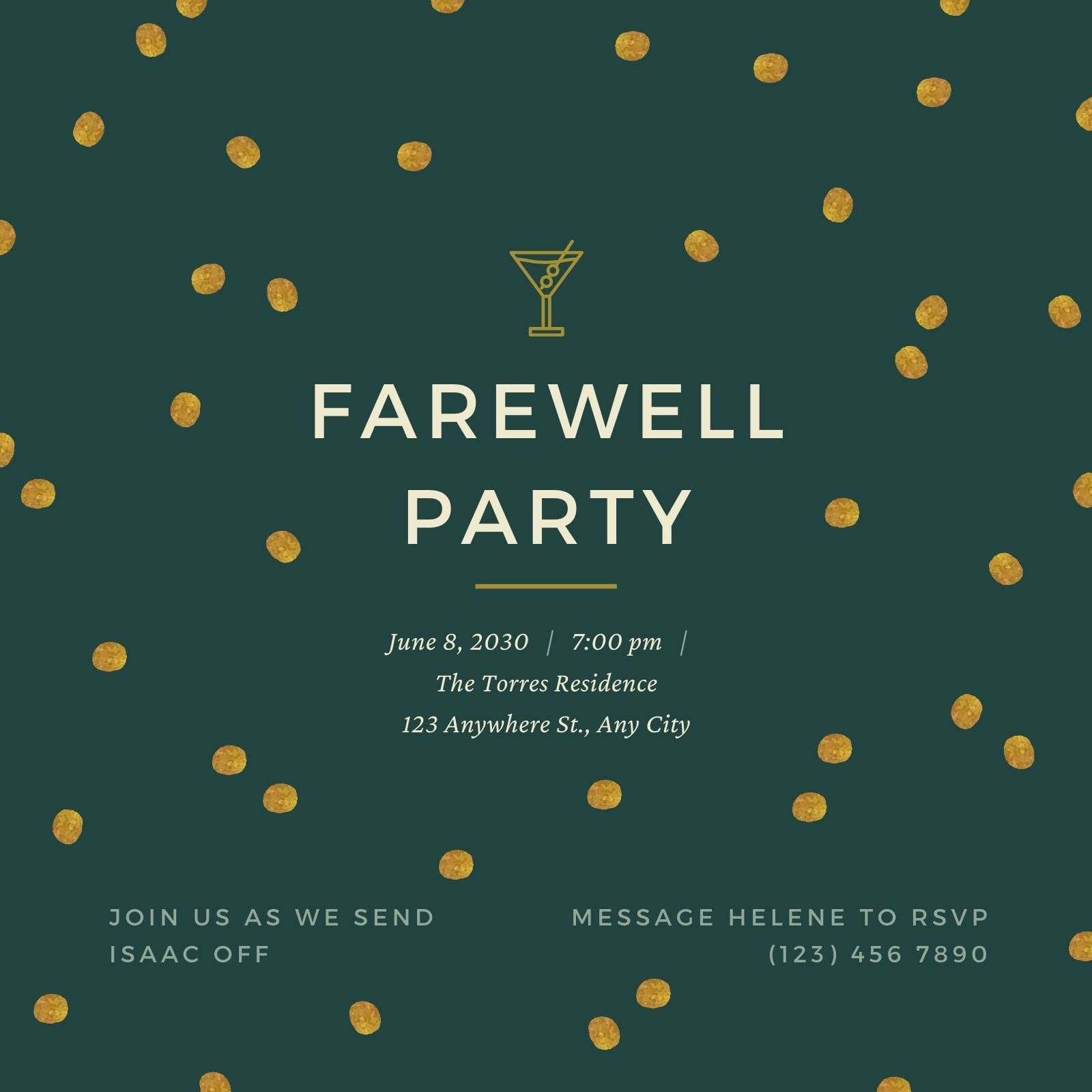 Green and Gold Dots Farewell Party Invitation Green and Gold Dots Farewell Party Invitation