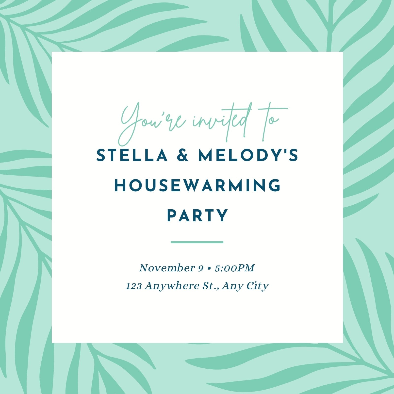 Green Leaves Illustration Housewarming Party Invitation Green Leaves Illustration Housewarming Party Invitation