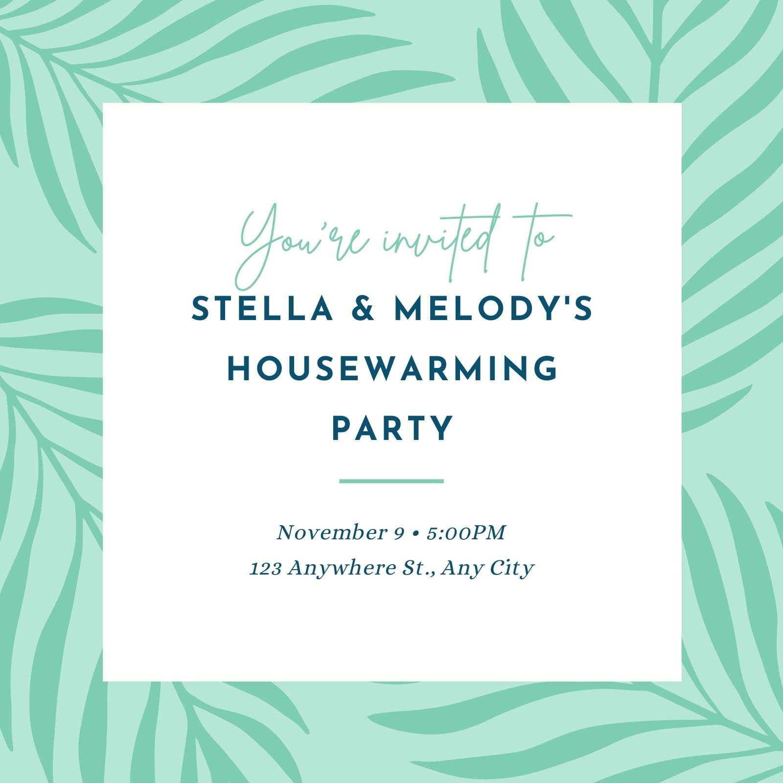 Green Leaves Illustration Housewarming Party Invitation Green Leaves Illustration Housewarming Party Invitation