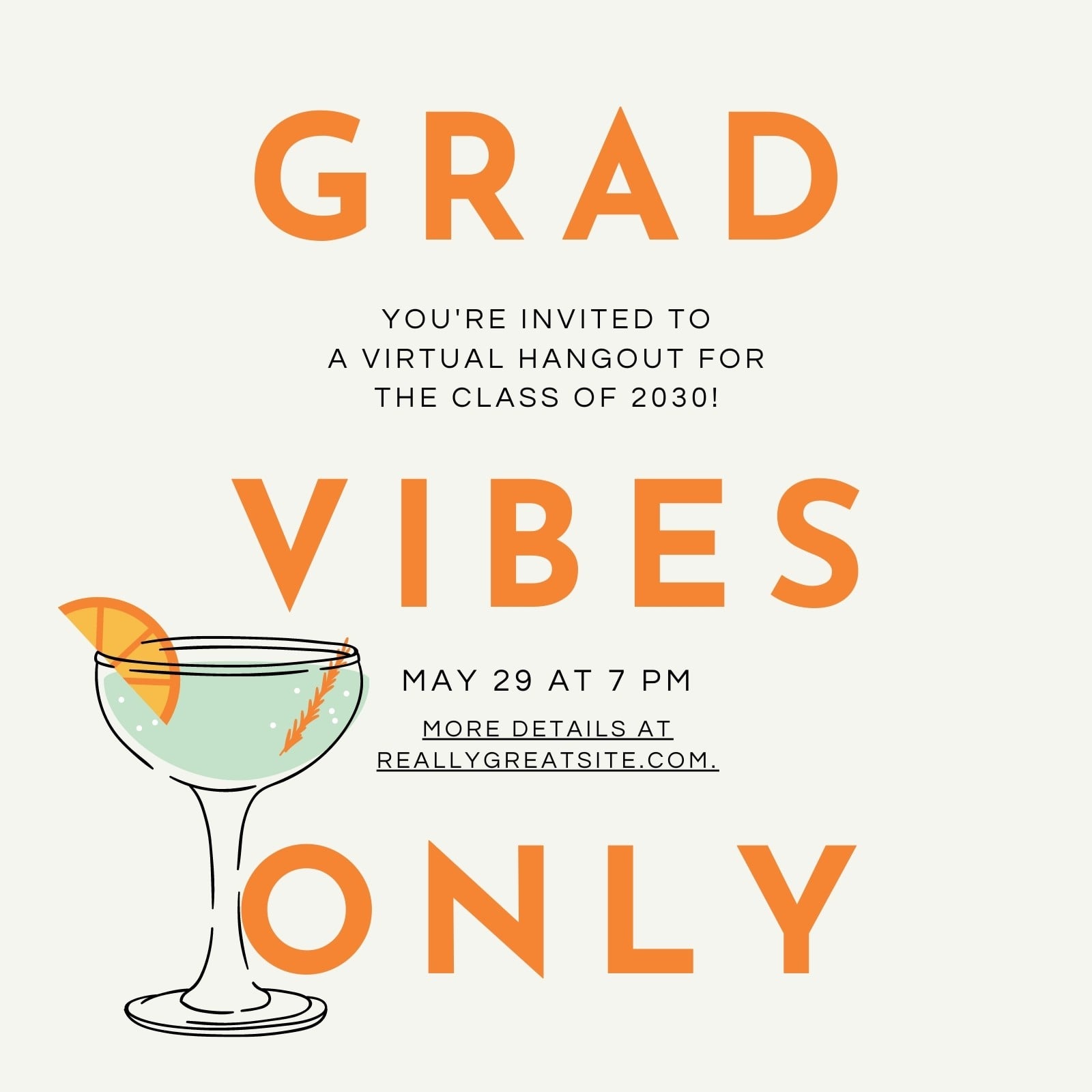 Beige and Orange Bold Cocktail Graduation Invitation Beige and Orange Bold Cocktail Graduation Invitation