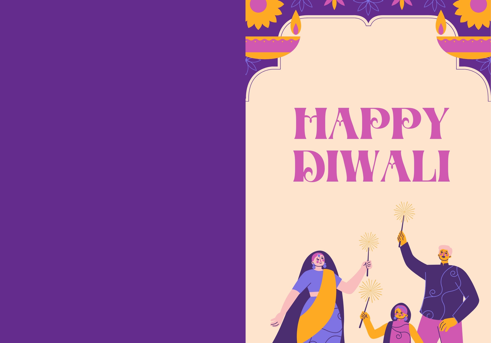 Purple Pink and Blue Happy Diwali Folded Card Purple Pink and Blue Happy Diwali Folded Card