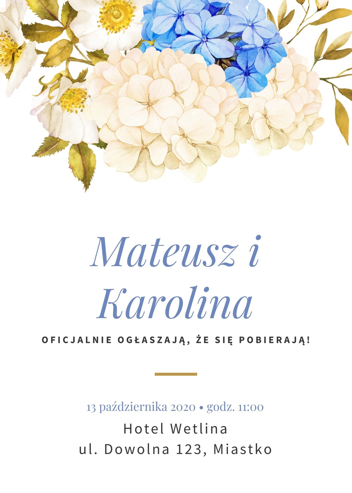 Białe z Niebieskimi Kwiaty Ślub Ogłoszenie Białe z Niebieskimi Kwiaty Ślub Ogłoszenie