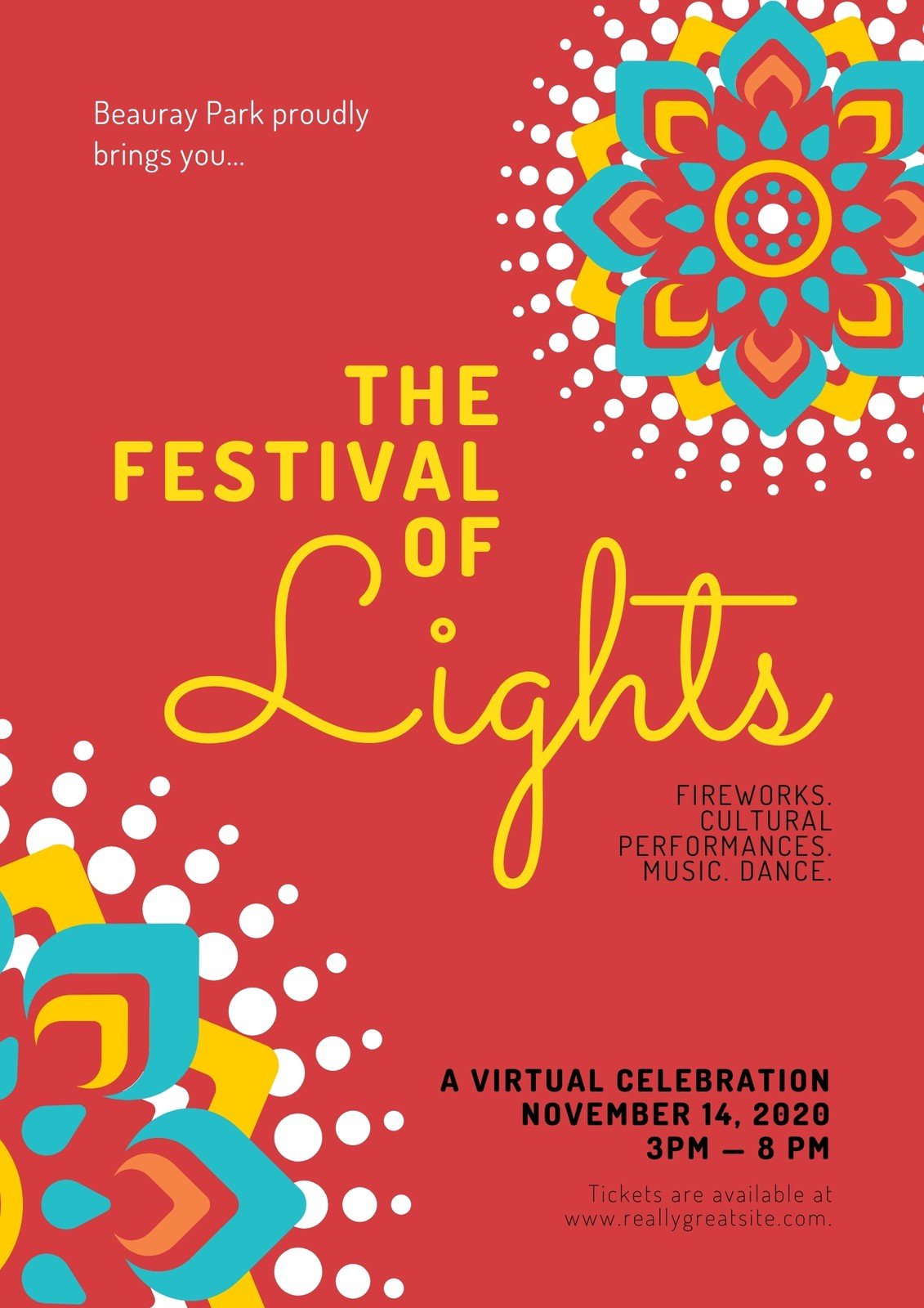 Red and Yellow Diwali Night Poster