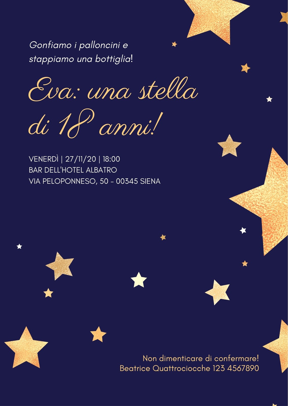 Blu Stelle Glitter e Oro Ritratto Invito di Compleanno Blu Stelle Glitter e Oro Ritratto Invito di Compleanno