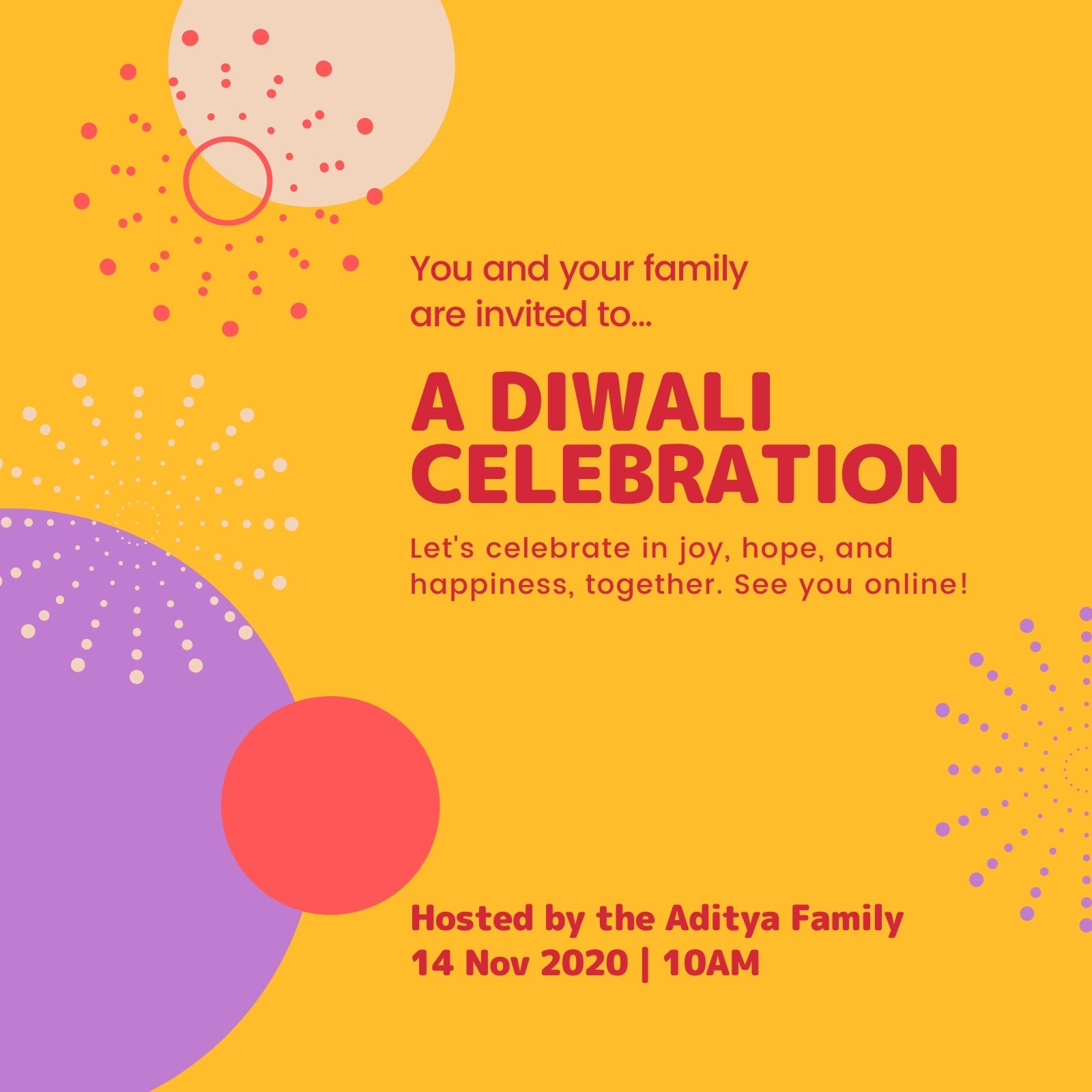 Red and Yellow Minimal Happy Deepavali Invite Red and Yellow Minimal Happy Deepavali Invite