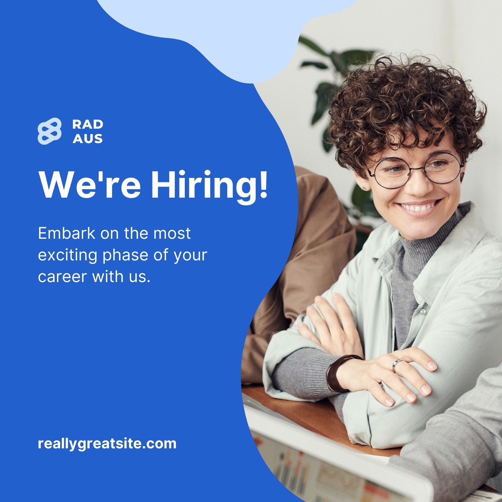 Blue Woman Blobby-framed Hiring Announcement Static LinkedIn Post