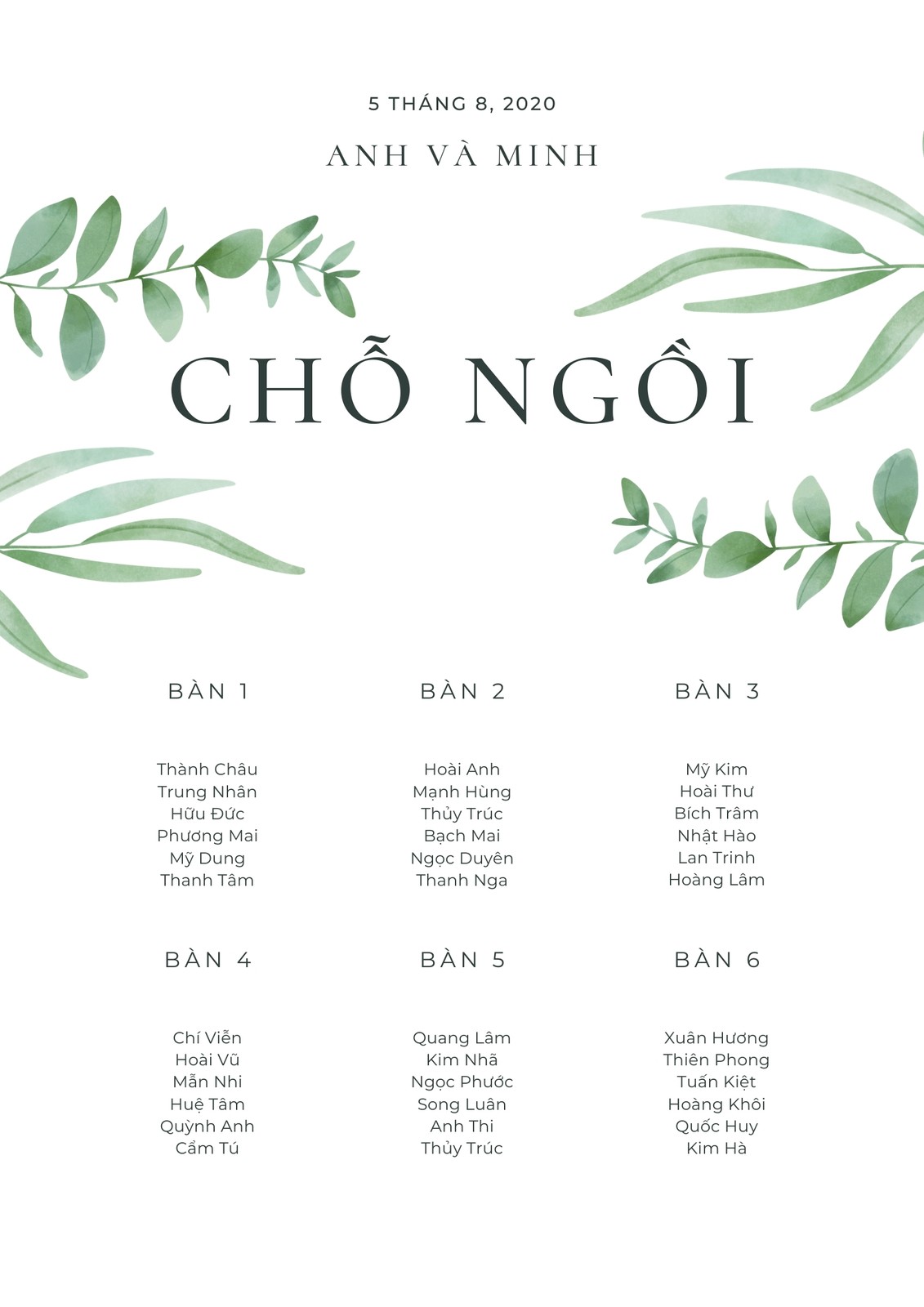 Sơ đồ chỗ ngồi cưới xanh lá lá cây Sơ đồ chỗ ngồi cưới xanh lá lá cây