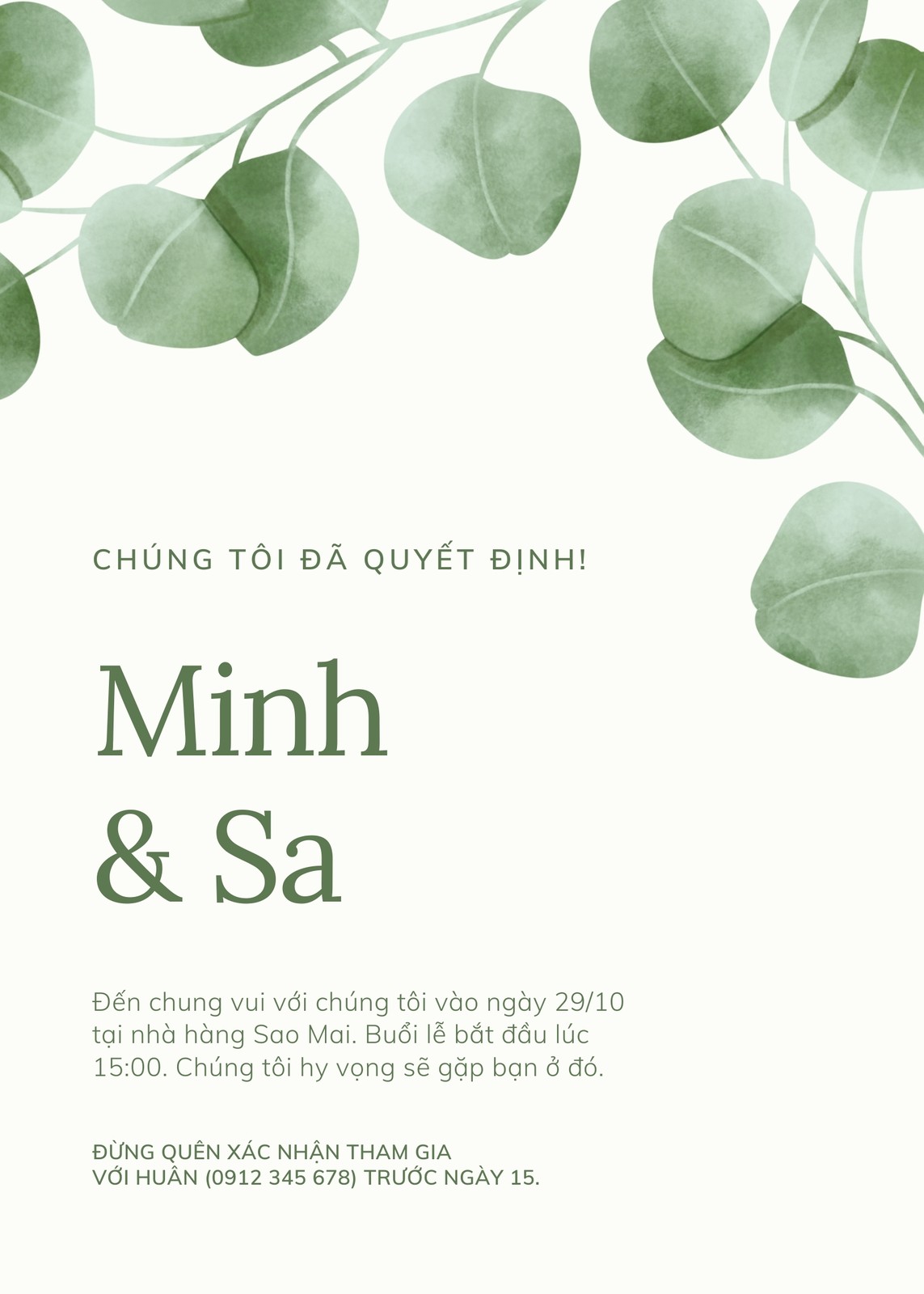 Mẫu thiệp mời cưới hoa lá xanh giản dị Mẫu thiệp mời cưới hoa lá xanh giản dị