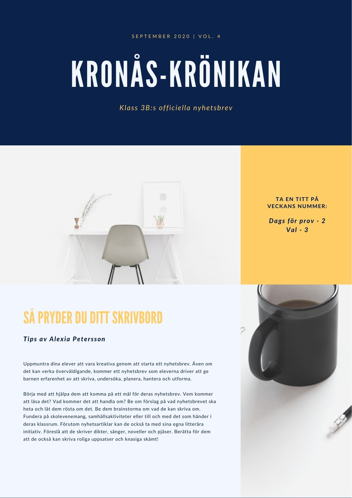 Blå och gul Modern Klassrum Nyhetsbrev Blå och gul Modern Klassrum Nyhetsbrev