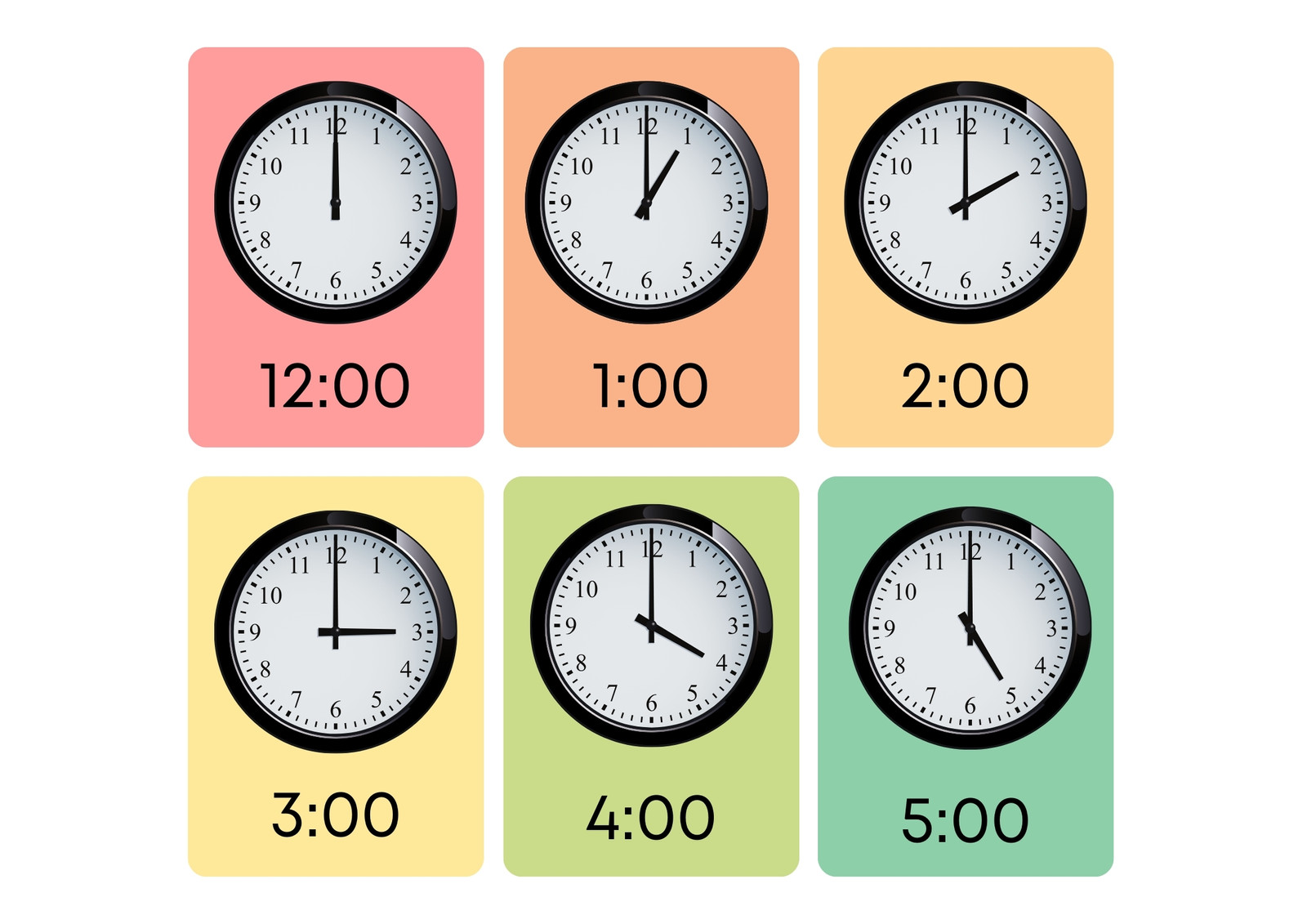 O'Clock Flashcards in Colorful Illustrative Style O'Clock Flashcards in Colorful Illustrative Style