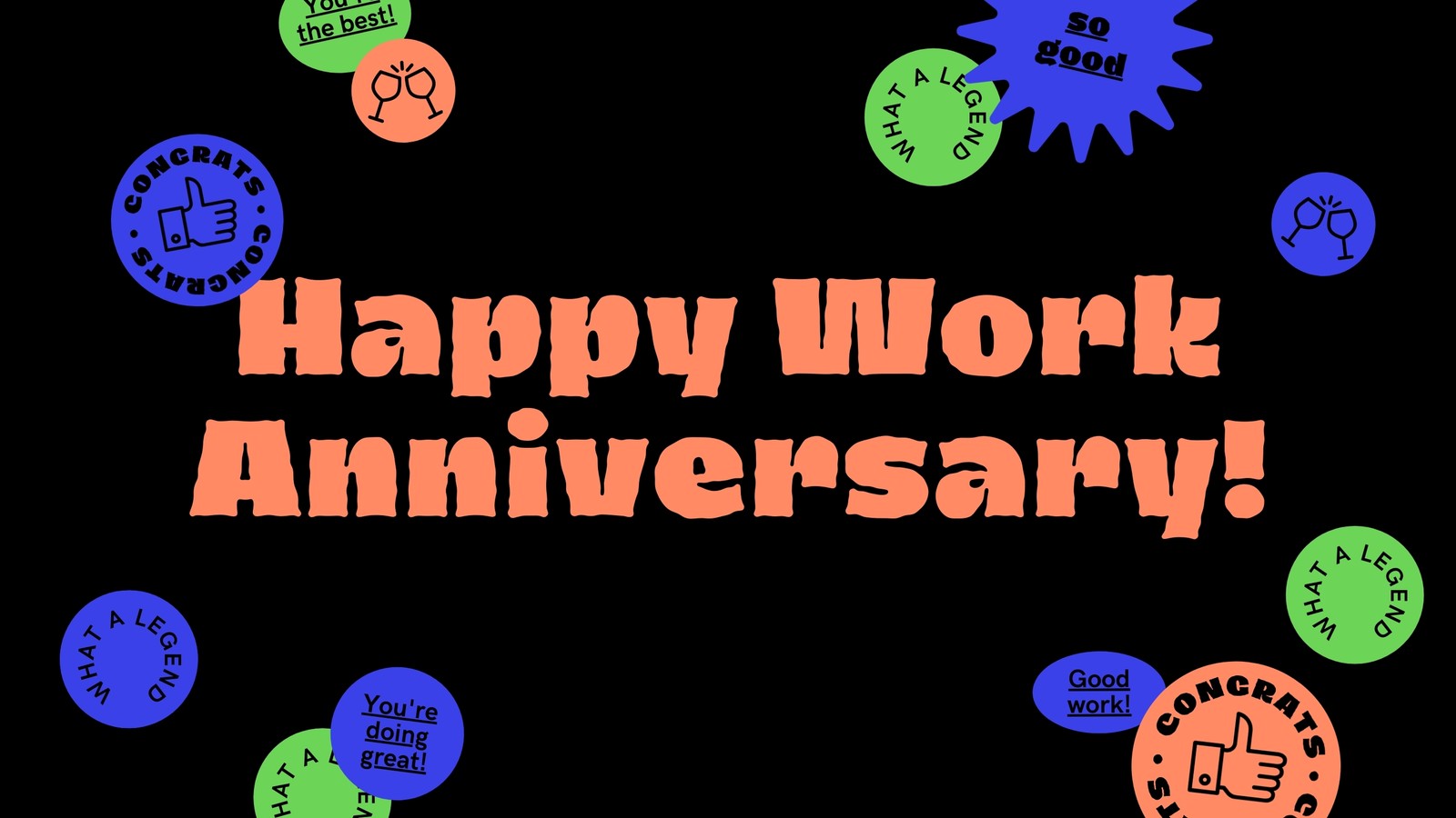 Black and Salmon Sticker Bomb Work Anniversary Share The Love Congratulations Video Message