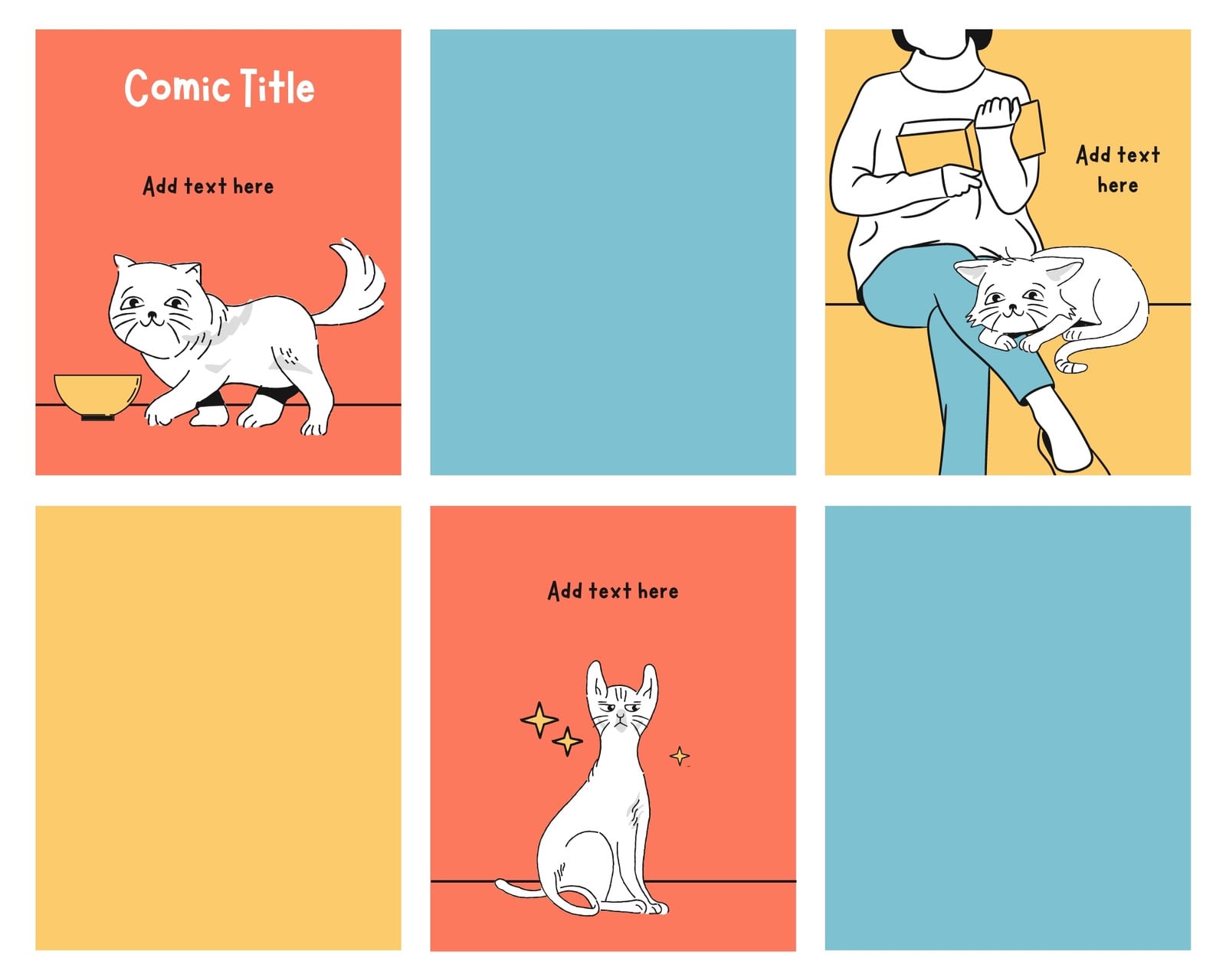 Orange Blue Yellow Cat Animal 6 Panel Comic Strip Orange Blue Yellow Cat Animal 6 Panel Comic Strip