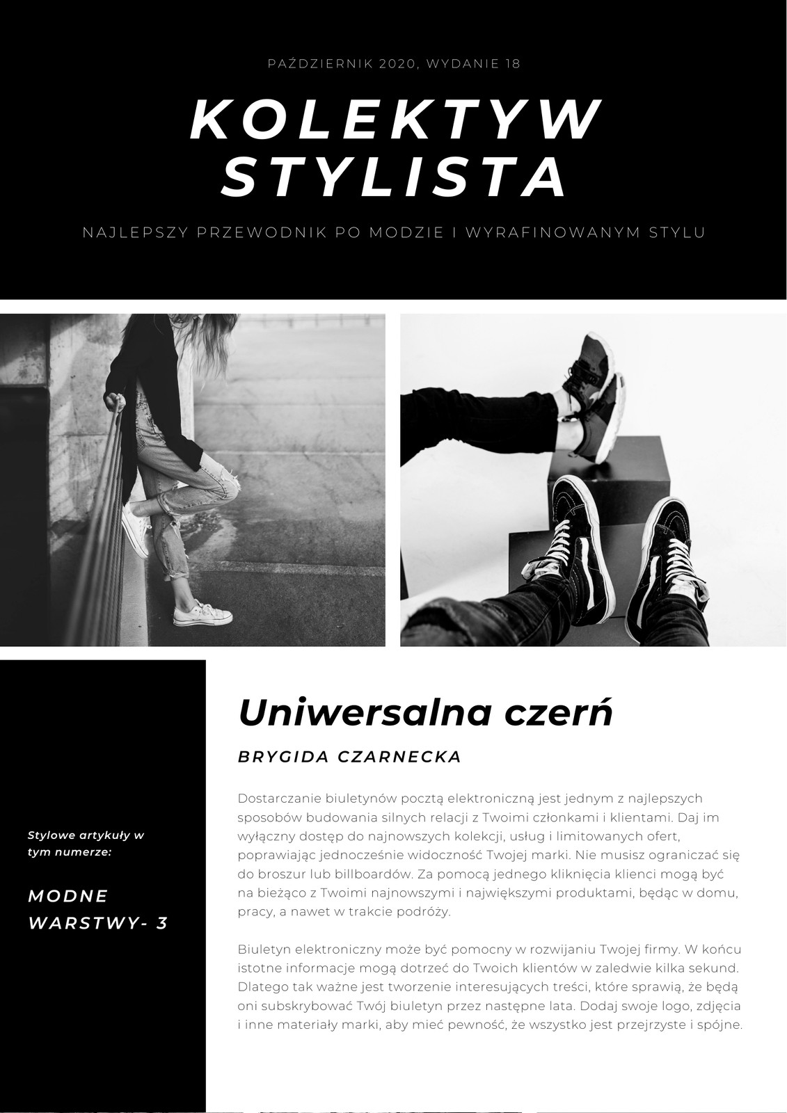 Czarny i Biały Moda Młodzież Nowoczesny Email Biuletyn