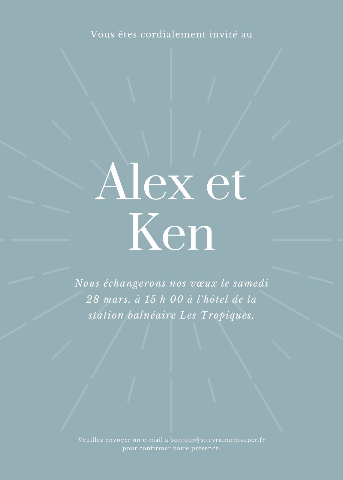 Bleu cadet Lignes Minimal Couleur Mariage Faire-part