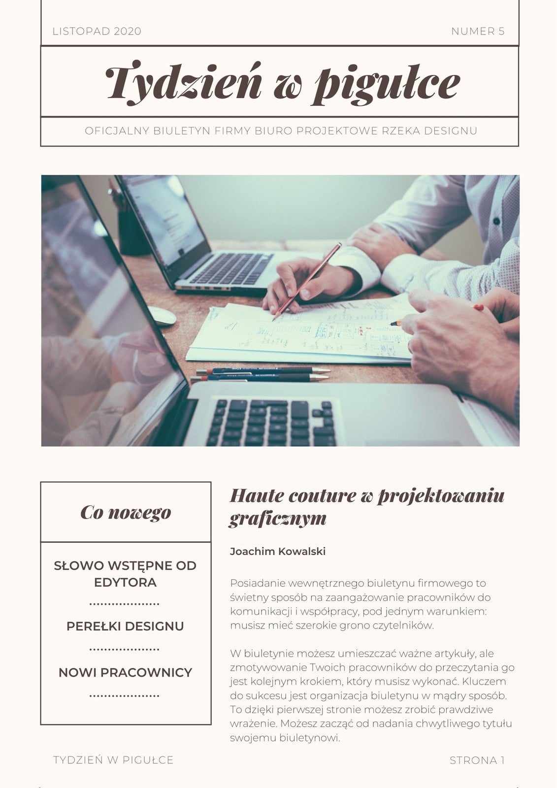 Kremowy Brązowy Nowoczesny Pracownik Praca Biuletyn
