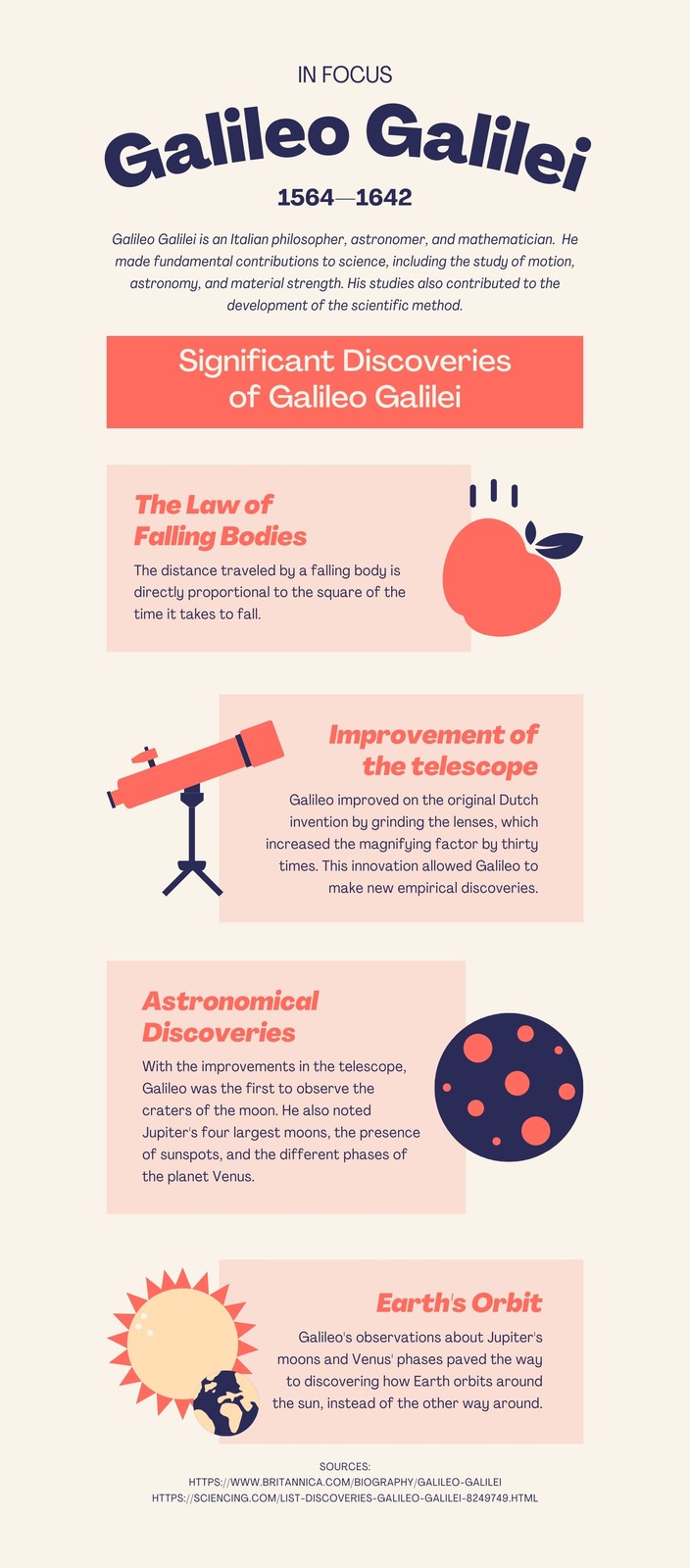 Red and Indigo Flat Graphic Galileo Galilei Astronomy Infographic 
