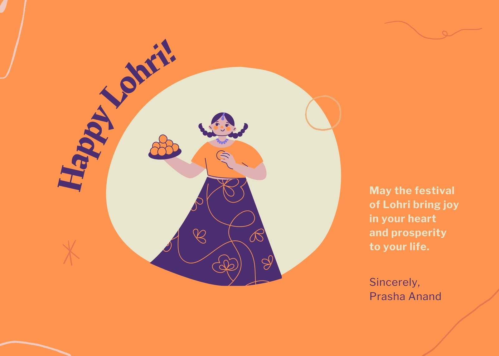 Purple and Orange Freestyle Art Lohri Festival Greeting Card Purple and Orange Freestyle Art Lohri Festival Greeting Card