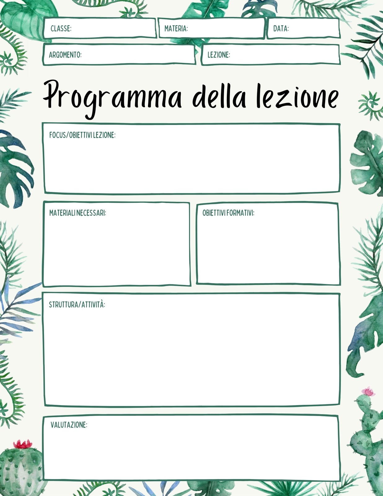 Programma della Lezione Vuoto Piante Grasse e Cactus Programma della Lezione Vuoto Piante Grasse e Cactus