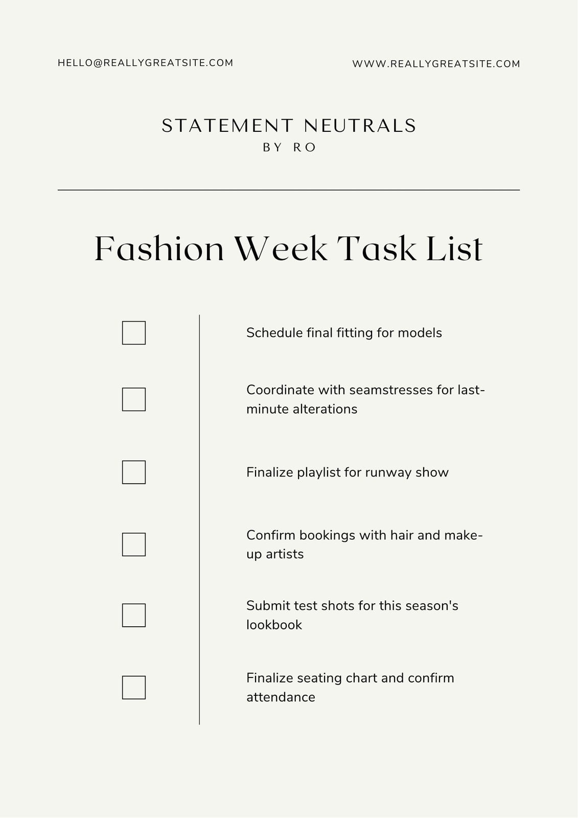 Black and Beige Minimalist Online Fashion Brand Checklist Black and Beige Minimalist Online Fashion Brand Checklist