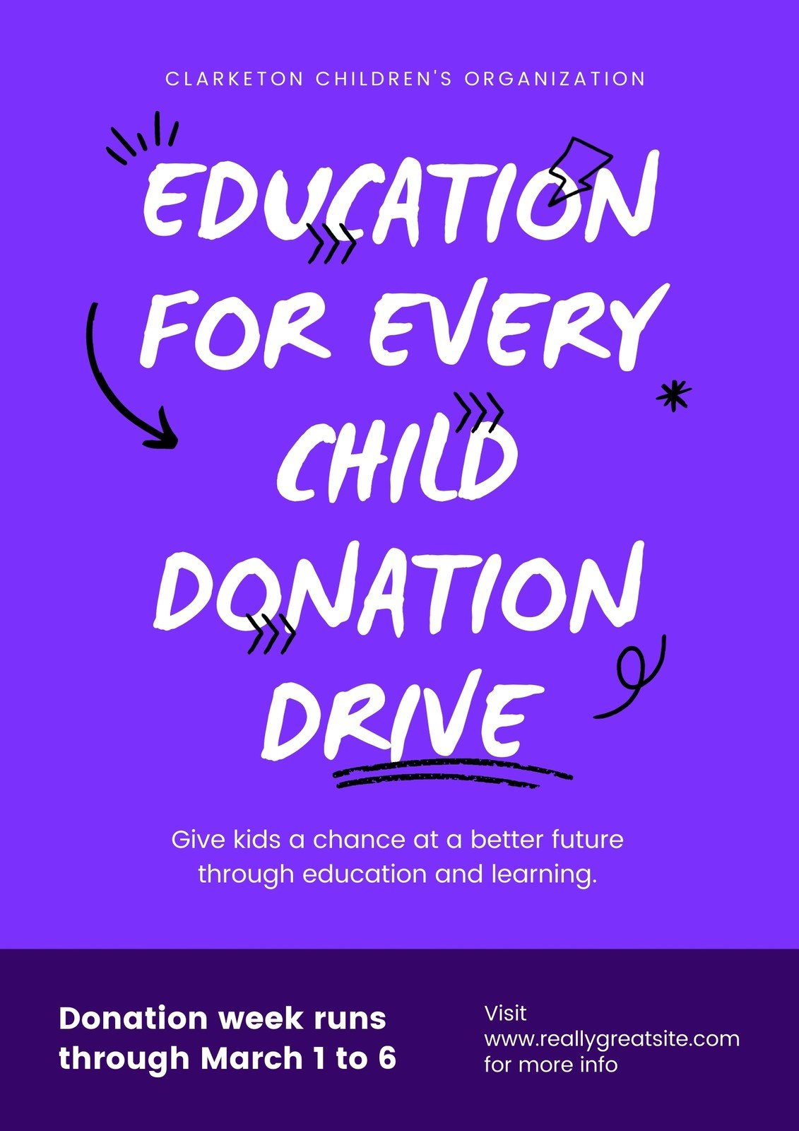 Purple and White Scribbles Education Animated Donation Event Poster Purple and White Scribbles Education Animated Donation Event Poster