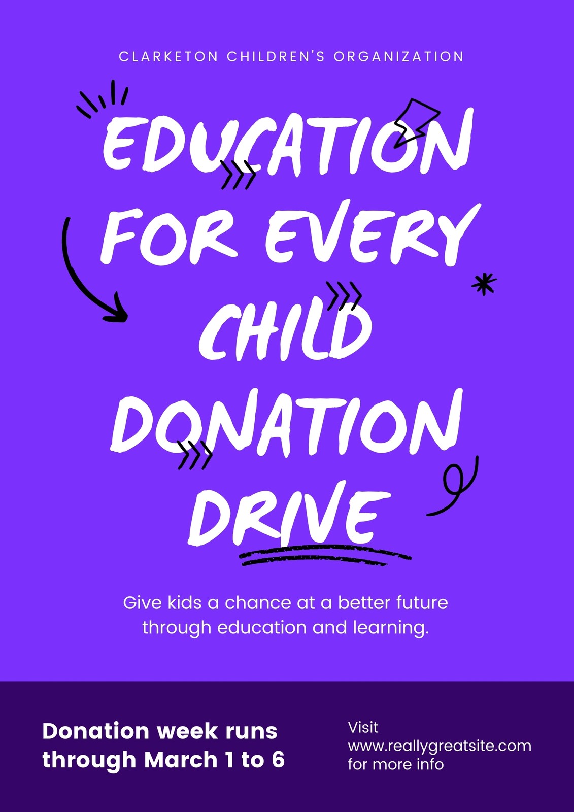 Purple and White Scribbles Education Animated Donation Event Poster Purple and White Scribbles Education Animated Donation Event Poster