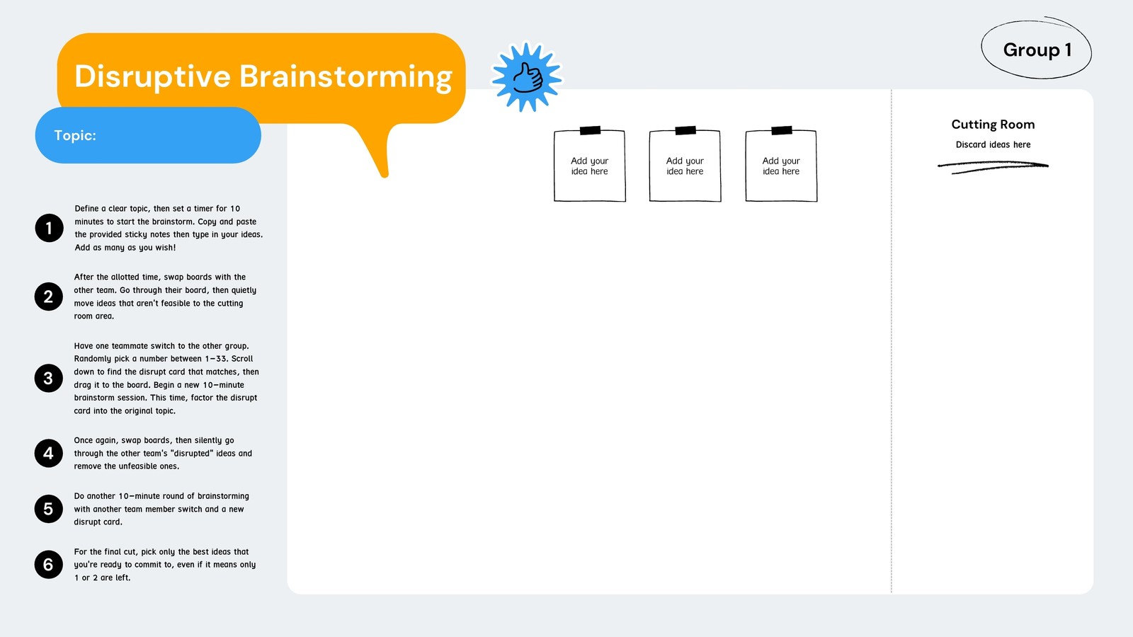 Blue and Orange Stickers Foundational Disruptive Brainstorming Online Whiteboard