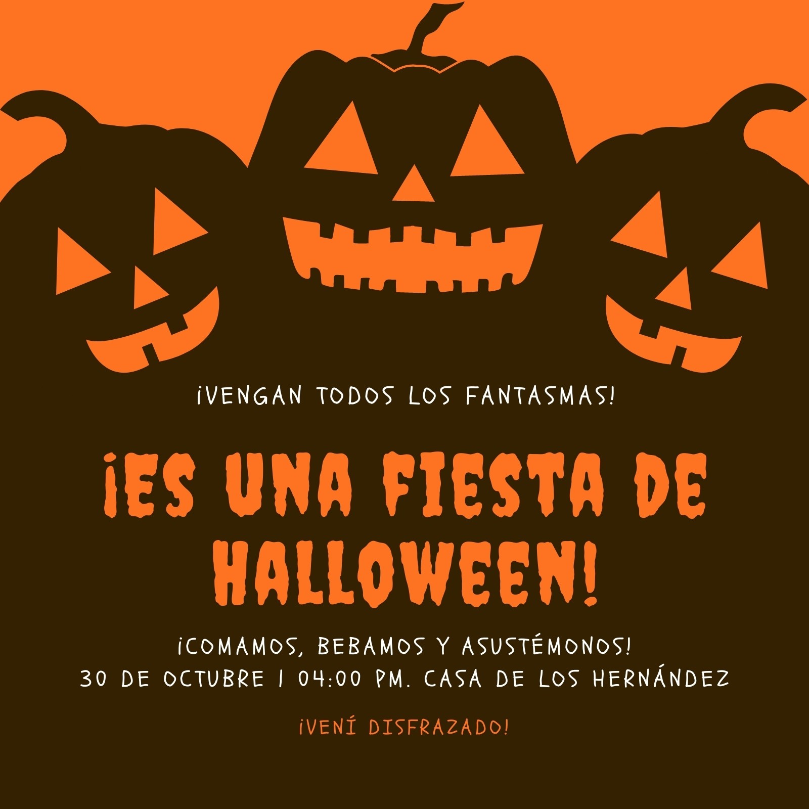 Naranja y Negro Ilustración de Calabaza Fiesta Infantil de Halloween Invitación Naranja y Negro Ilustración de Calabaza Fiesta Infantil de Halloween Invitación