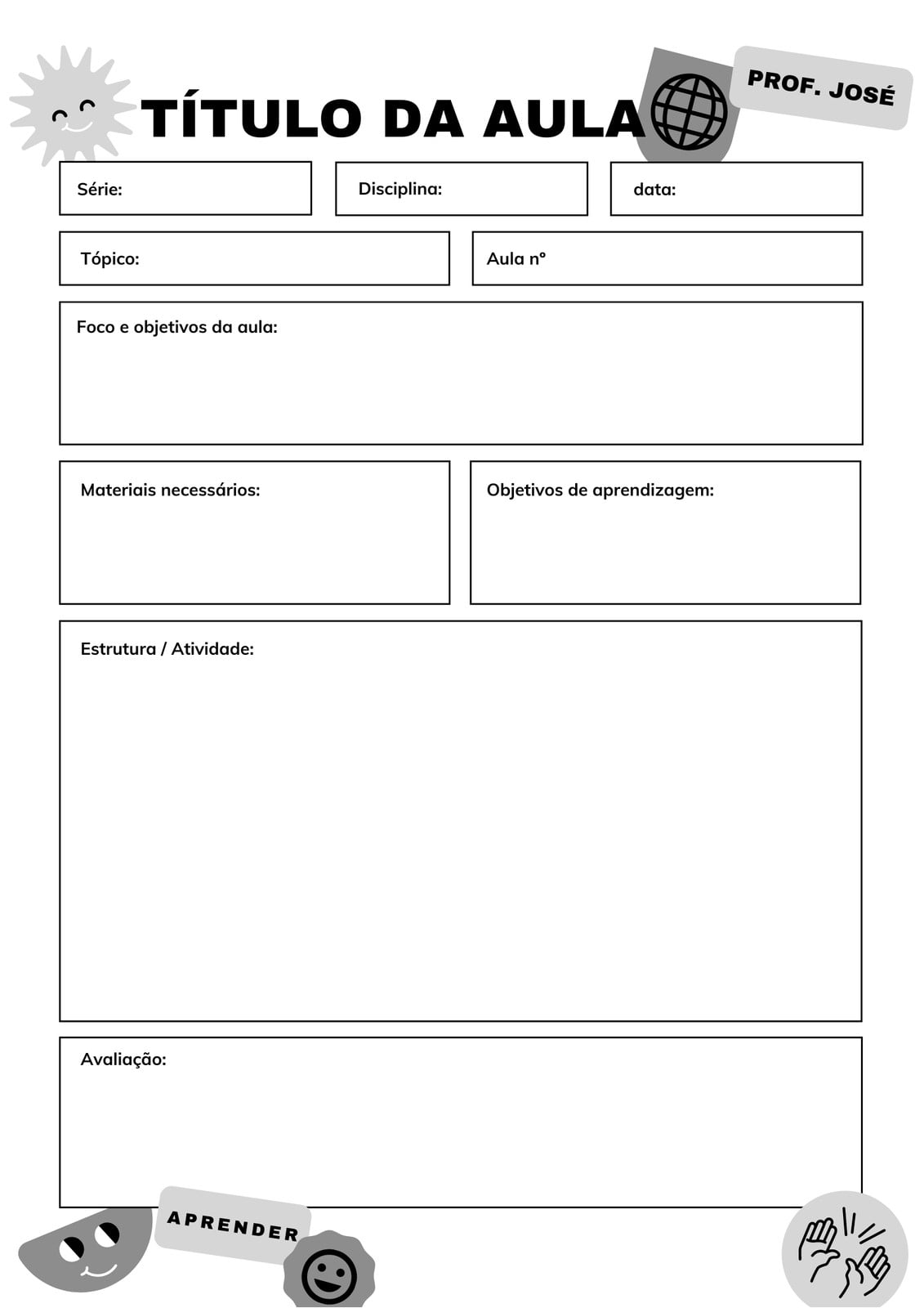 Moderno Adesivos Formato para Impressão Em Branco Plano de Aula