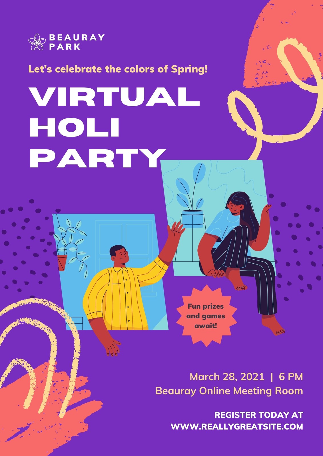 Purple and Pink Illustration Maximalist Holi Festival Business Event Poster Purple and Pink Illustration Maximalist Holi Festival Business Event Poster