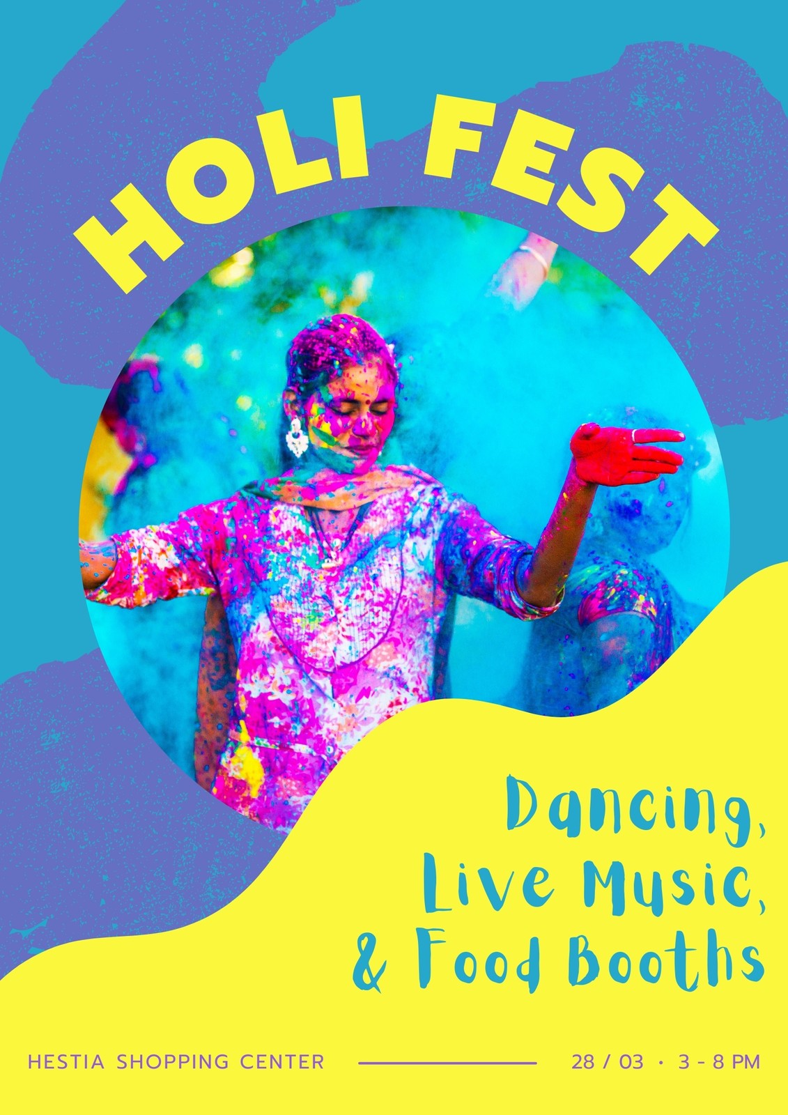Blue and Yellow Freestyle Art Holi Festival Business Event Poster Blue and Yellow Freestyle Art Holi Festival Business Event Poster