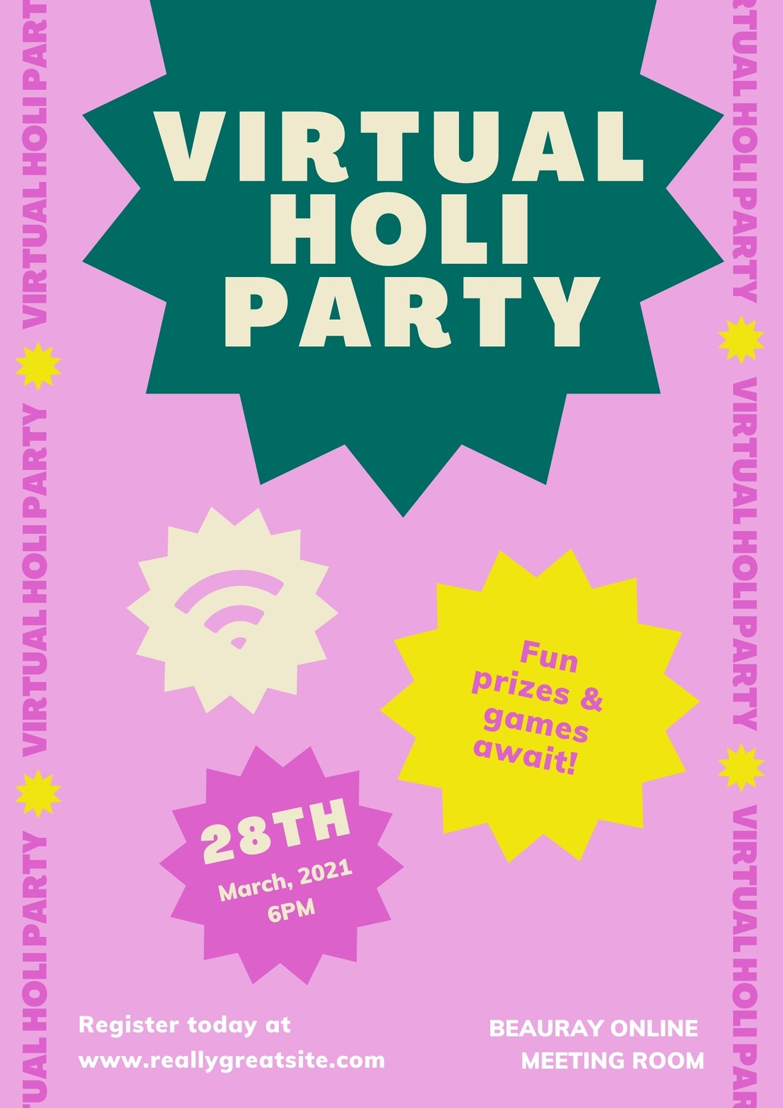 Pink Green and Yellow Maximalist Holi Festival Business Event Poster Pink Green and Yellow Maximalist Holi Festival Business Event Poster