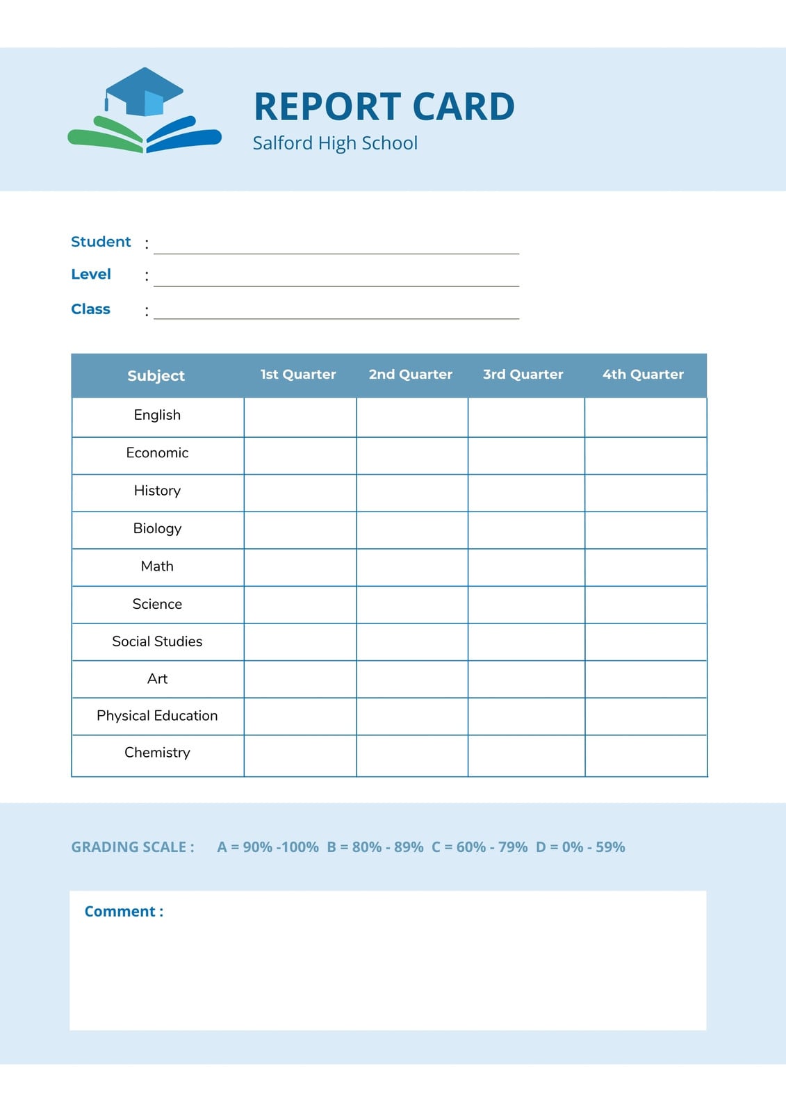 report card with grades Customizable Student Report Card Templates