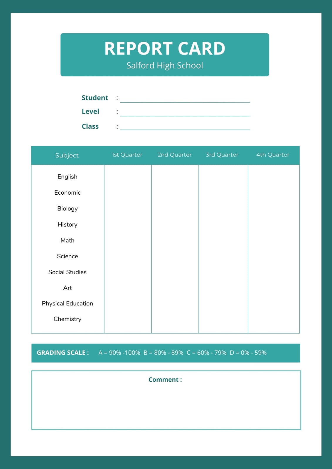 Free and printable high school report card templates | Canva